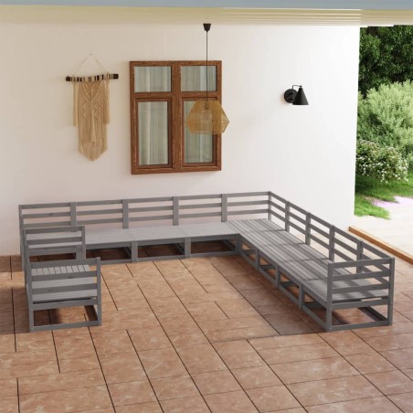 vidaXL Set Divani da Giardino 11 pz Grigio in Legno Massello di Pino
