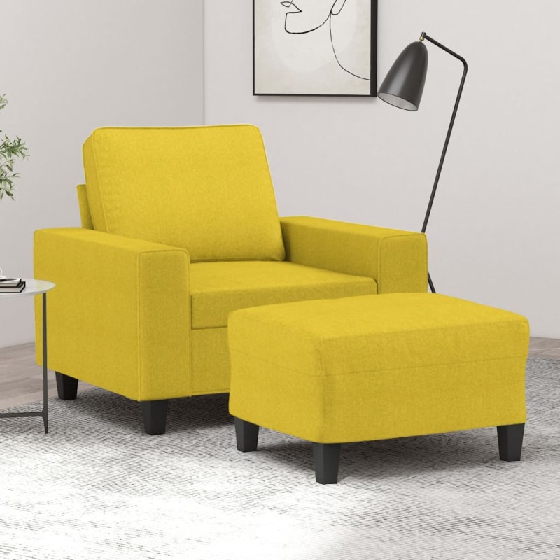 vidaXL Poltrona con Poggiapiedi Giallo Chiaro 60 cm in Tessuto vidaXL Poltrona con Poggiapiedi Giallo Chiaro 60 cm in Tessuto