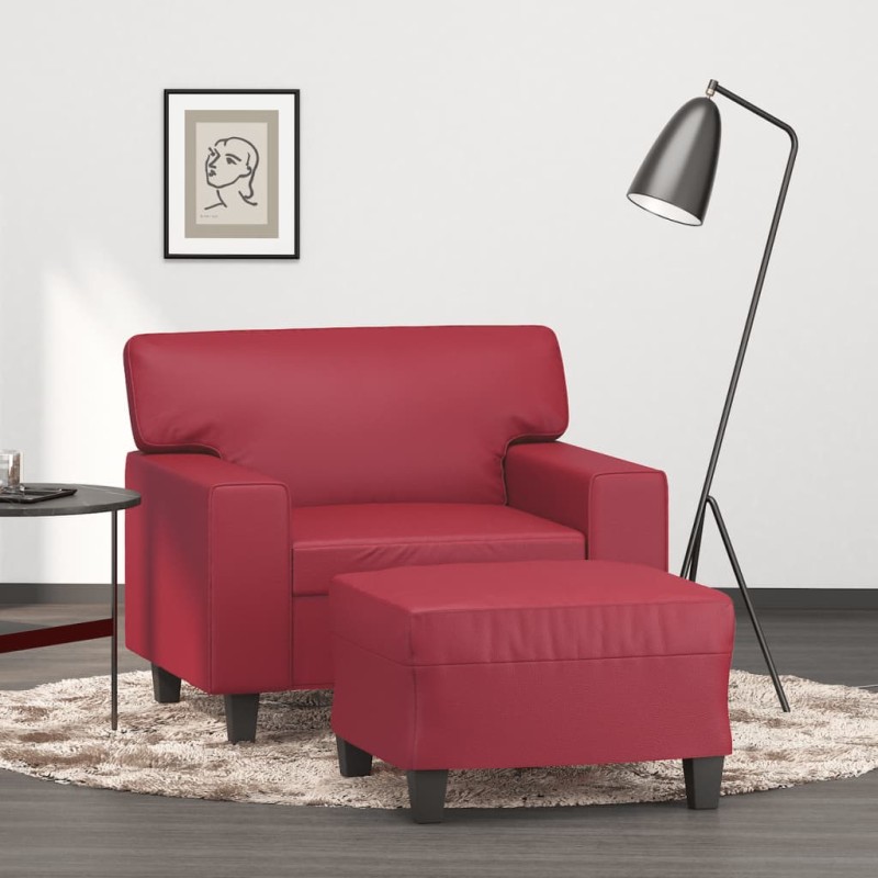 vidaXL Poltrona con Poggiapiedi Rosso Vino 60 cm in Similpelle vidaXL Poltrona con Poggiapiedi Rosso Vino 60 cm in Similpelle