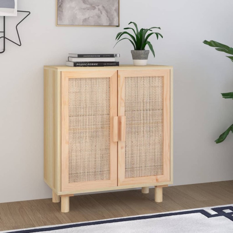Credenza Marrone 60x30x70cm Legno Massello Pino Rattan Naturale Credenza Marrone 60x30x70cm Legno Massello Pino Rattan Naturale