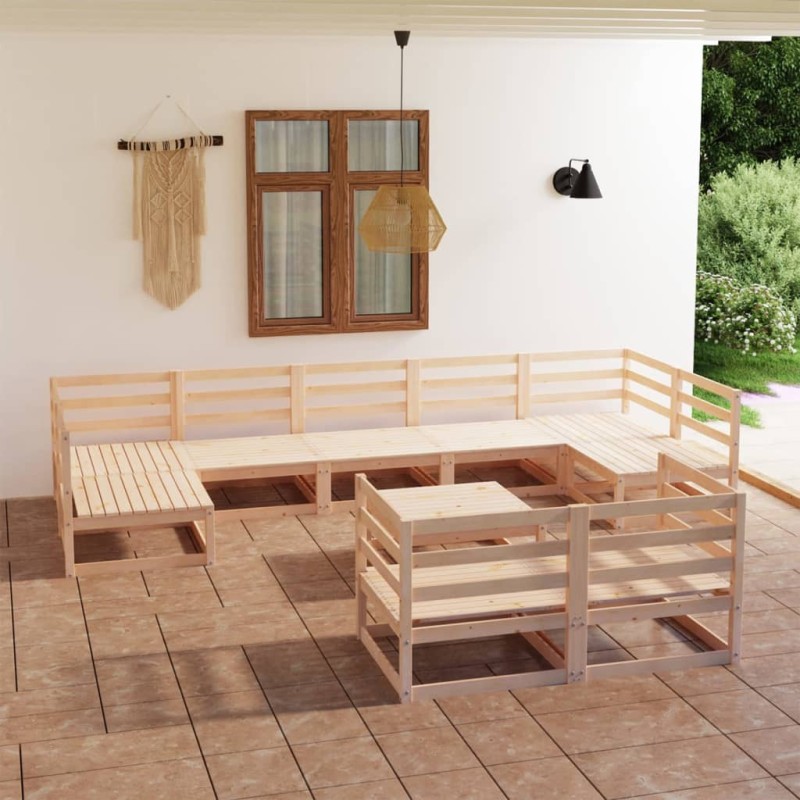 vidaXL Set Divani da Giardino 10 pz in Legno Massello di Pino vidaXL Set Divani da Giardino 10 pz in Legno Massello di Pino