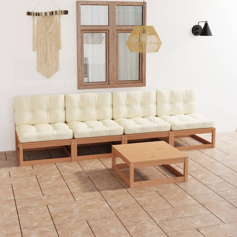 vidaXL Set Divani da Giardino 5 pz con Cuscini Legno Massello di Pino vidaXL Set Divani da Giardino 5 pz con Cuscini Legno Massello di Pino