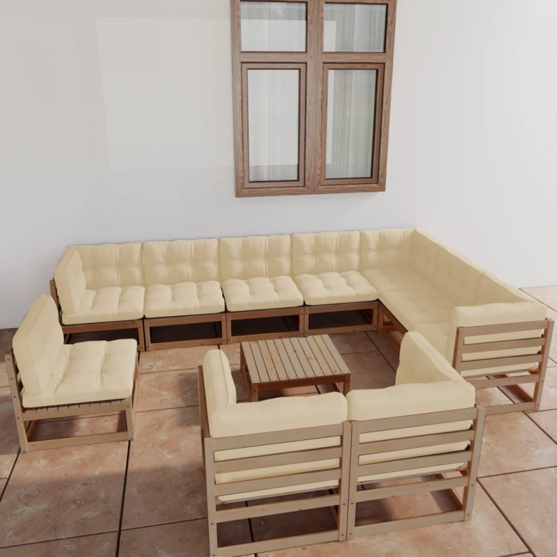 vidaXL Set Salotto Giardino e Cuscini 11 pz Legno Massello Pino Ambra vidaXL Set Salotto Giardino e Cuscini 11 pz Legno Massello Pino Ambra