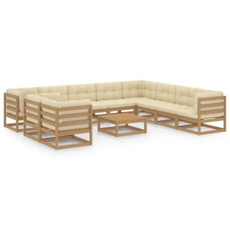vidaXL Set Salotto Giardino e Cuscini 11 pz Legno Massello Pino Ambra