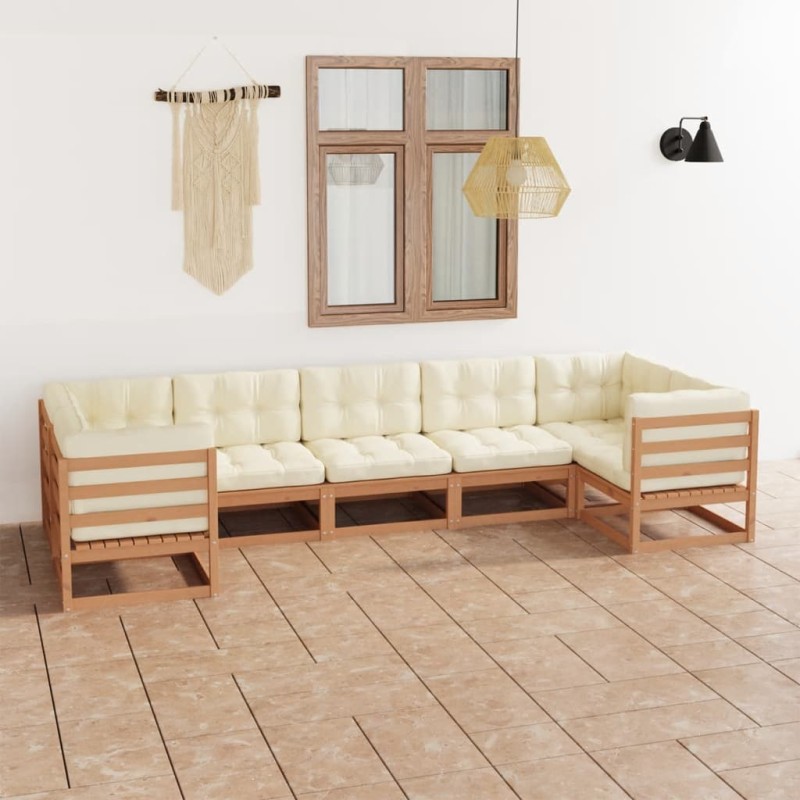 vidaXL Set Salotto Giardino e Cuscini 7 pz Legno Massello Pino Ambra vidaXL Set Salotto Giardino e Cuscini 7 pz Legno Massello Pino Ambra