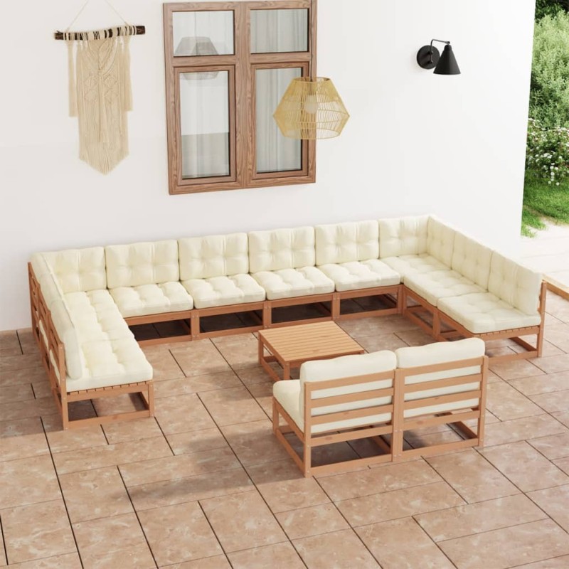 vidaXL Set Salotto Giardino e Cuscini 13 pz Legno Massello Pino Ambra vidaXL Set Salotto Giardino e Cuscini 13 pz Legno Massello Pino Ambra