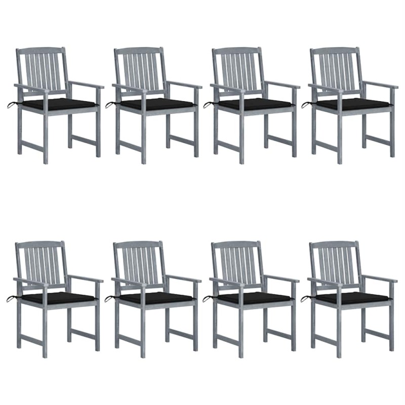 vidaXL Sedie da Giardino con Cuscini 8 pz in Massello di Acacia Grigie vidaXL Sedie da Giardino con Cuscini 8 pz in Massello di Acacia Grigie