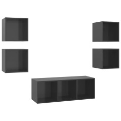 vidaXL Set Mobili TV 5 pz Grigio Lucido in Legno Multistrato