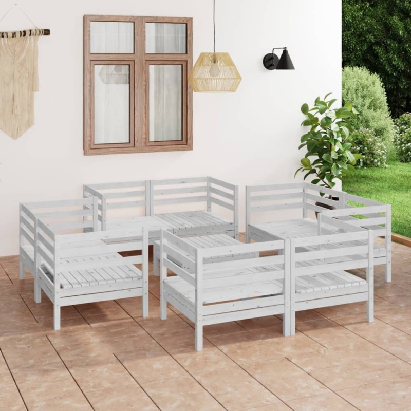 vidaXL Set Divani da Giardino 9 pz Bianco in Legno Massello di Pino vidaXL Set Divani da Giardino 9 pz Bianco in Legno Massello di Pino
