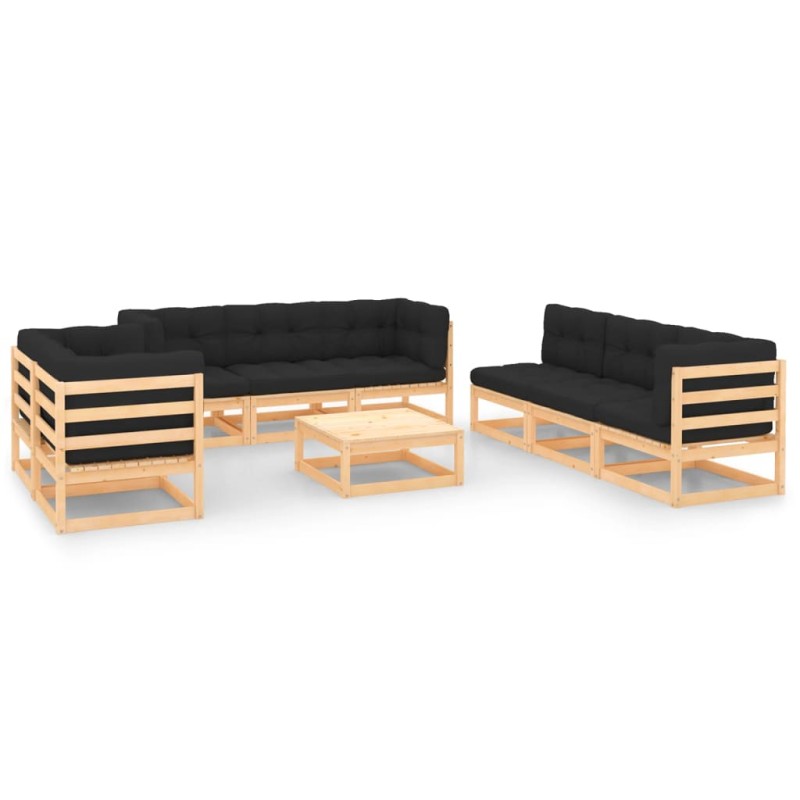 vidaXL Set Salotto Giardino 9 pz Cuscini Antracite Legno Massello Pino vidaXL Set Salotto Giardino 9 pz Cuscini Antracite Legno Massello Pino