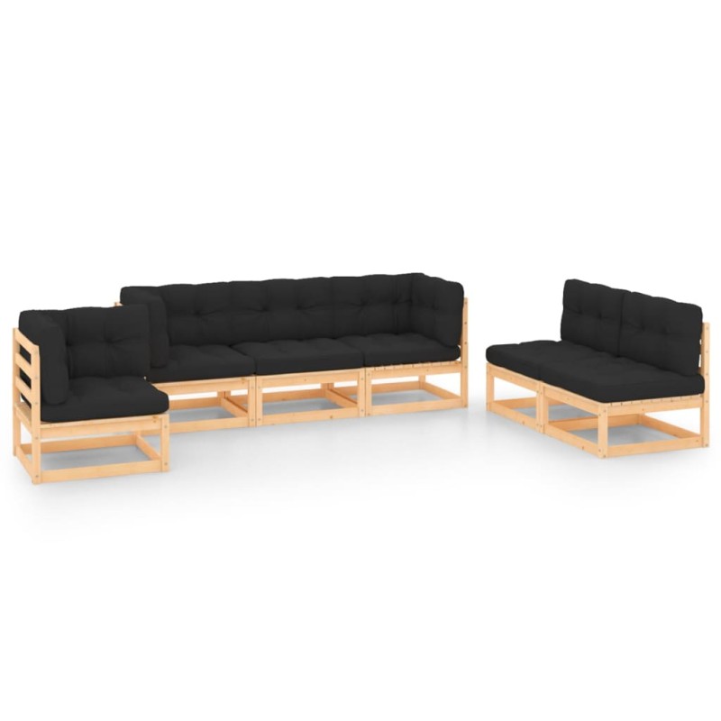vidaXL Set Divani Giardino 6 pz con Cuscini in Legno Massello di Pino vidaXL Set Divani Giardino 6 pz con Cuscini in Legno Massello di Pino