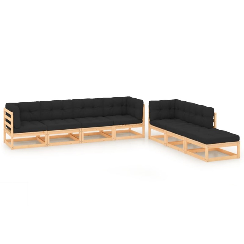 vidaXL Set Salotto Giardino 7 pz Cuscini Antracite Legno Massello Pino vidaXL Set Salotto Giardino 7 pz Cuscini Antracite Legno Massello Pino