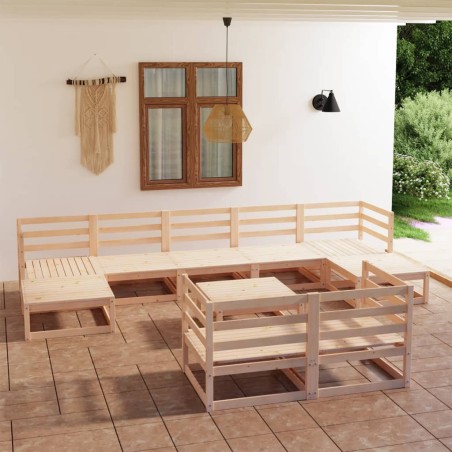 vidaXL Set Divani da Giardino 10 pz in Legno Massello di Pino