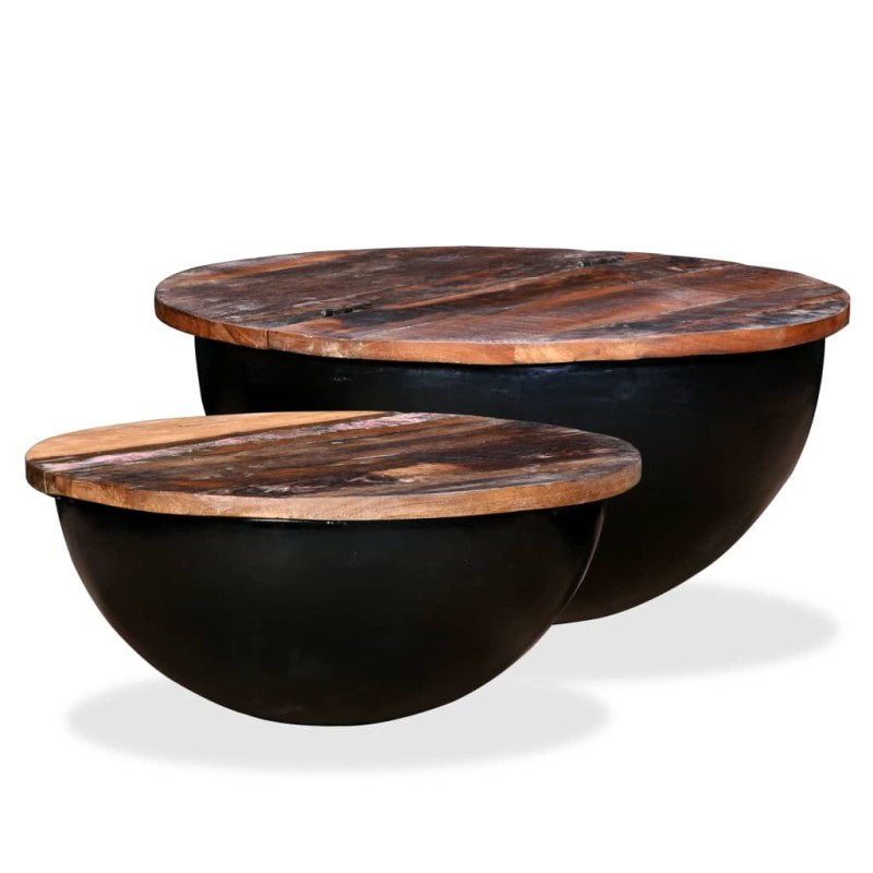 vidaXL Tavolini da Caffè 2 pz Massello Riciclato Nero Forma di Coppa vidaXL Tavolini da Caffè 2 pz Massello Riciclato Nero Forma di Coppa