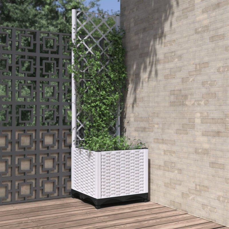 vidaXL Fioriera da Giardino con Graticcio Bianco 40x40x136 cm PP vidaXL Fioriera da Giardino con Graticcio Bianco 40x40x136 cm PP