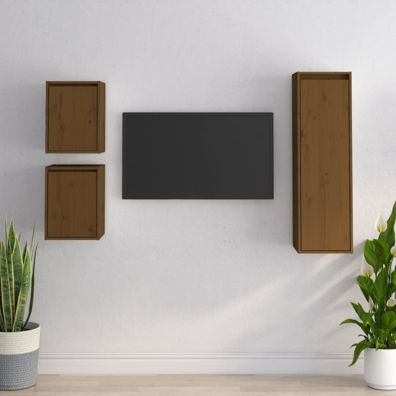 Mobili Porta TV 3 pz Marrone Miele in Legno Massello di Pino Mobili Porta TV 3 pz Marrone Miele in Legno Massello di Pino