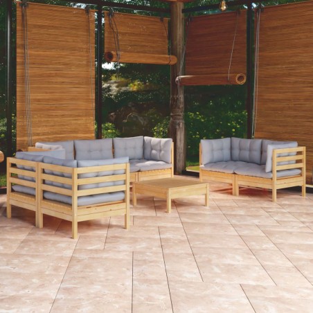 vidaXL Set Divani da Giardino 8 pz con Cuscini Grigi Massello di Pino
