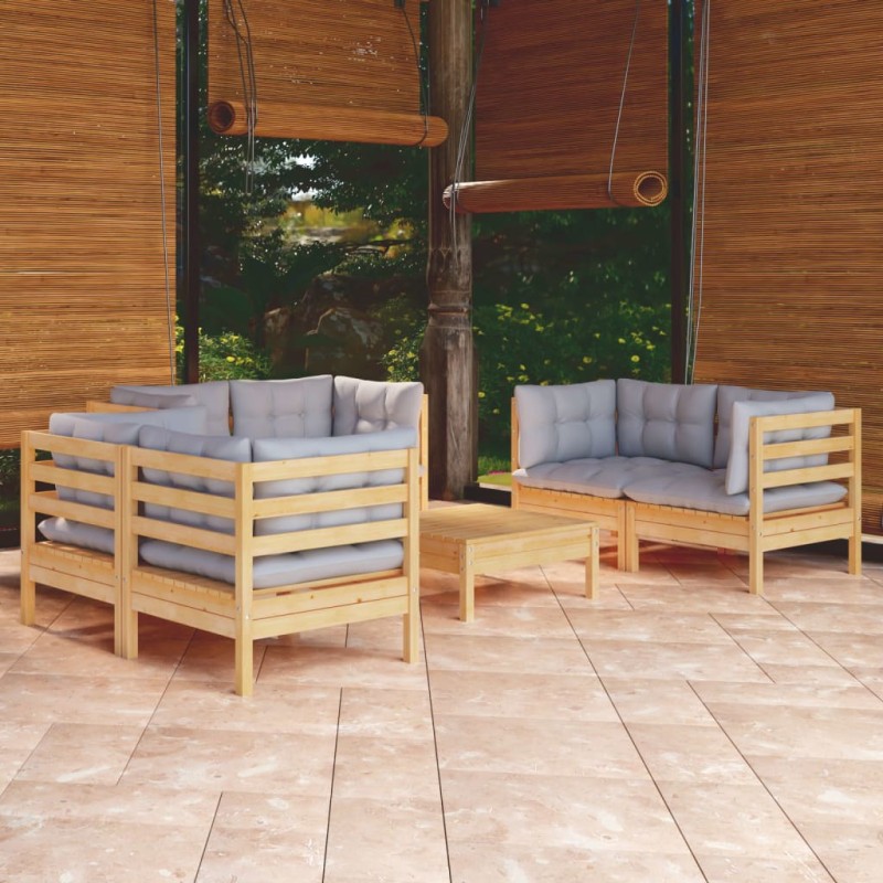 vidaXL Set Divani da Giardino 7 pz con Cuscini Grigi Massello di Pino vidaXL Set Divani da Giardino 7 pz con Cuscini Grigi Massello di Pino