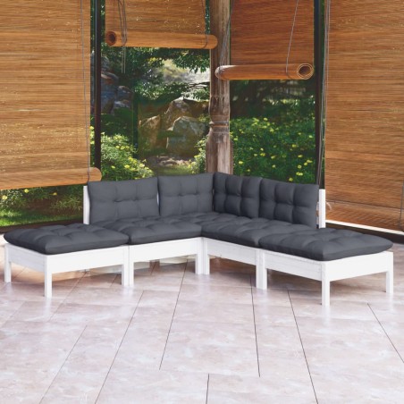 vidaXL Set Divani da Giardino 5 pz con Cuscini Legno Massello di Pino