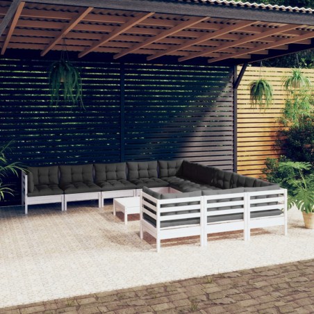 vidaXL Set Divani da Giardino 12 pz con Cuscini Legno di Pino Bianco