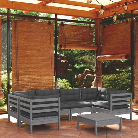vidaXL Set Divani da Giardino 7 pz con Cuscini Grigi Massello di Pino