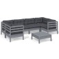 vidaXL Set Divani da Giardino 7 pz con Cuscini Grigi Massello di Pino vidaXL Set Divani da Giardino 7 pz con Cuscini Grigi Massello di Pino