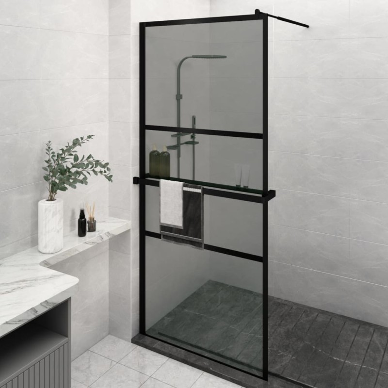 vidaXL Parete Doccia con Mensola Nera 100x195 cm Vetro ESG e Alluminio vidaXL Parete Doccia con Mensola Nera 100x195 cm Vetro ESG e Alluminio