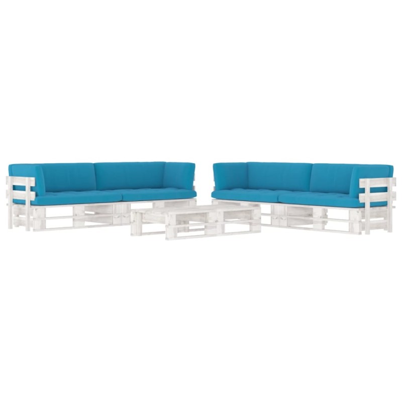 vidaXL Set Divani in Pallet con Cuscini 6 pz in Pino Impregnato Bianco vidaXL Set Divani in Pallet con Cuscini 6 pz in Pino Impregnato Bianco