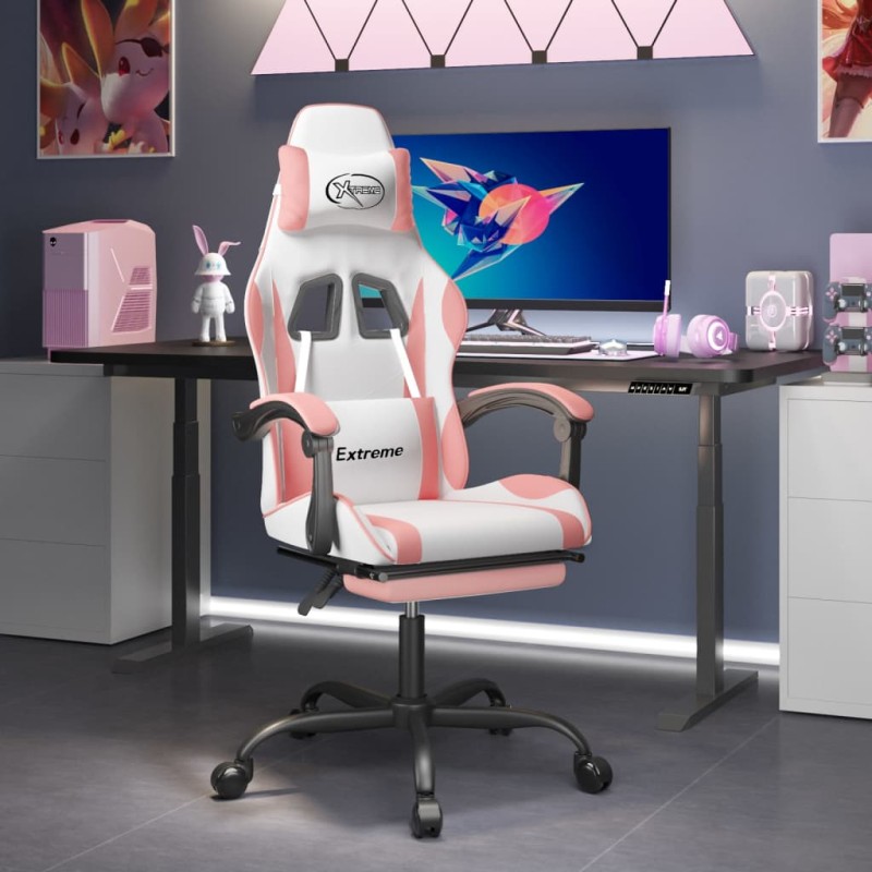 vidaXL Sedia da Gaming Girevole Poggiapiedi Bianca e Rosa Similpelle vidaXL Sedia da Gaming Girevole Poggiapiedi Bianca e Rosa Similpelle
