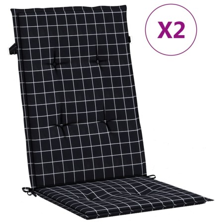 vidaXL Cuscini per Sedia Schienale Alto 2 pz Neri a Quadri in Tessuto