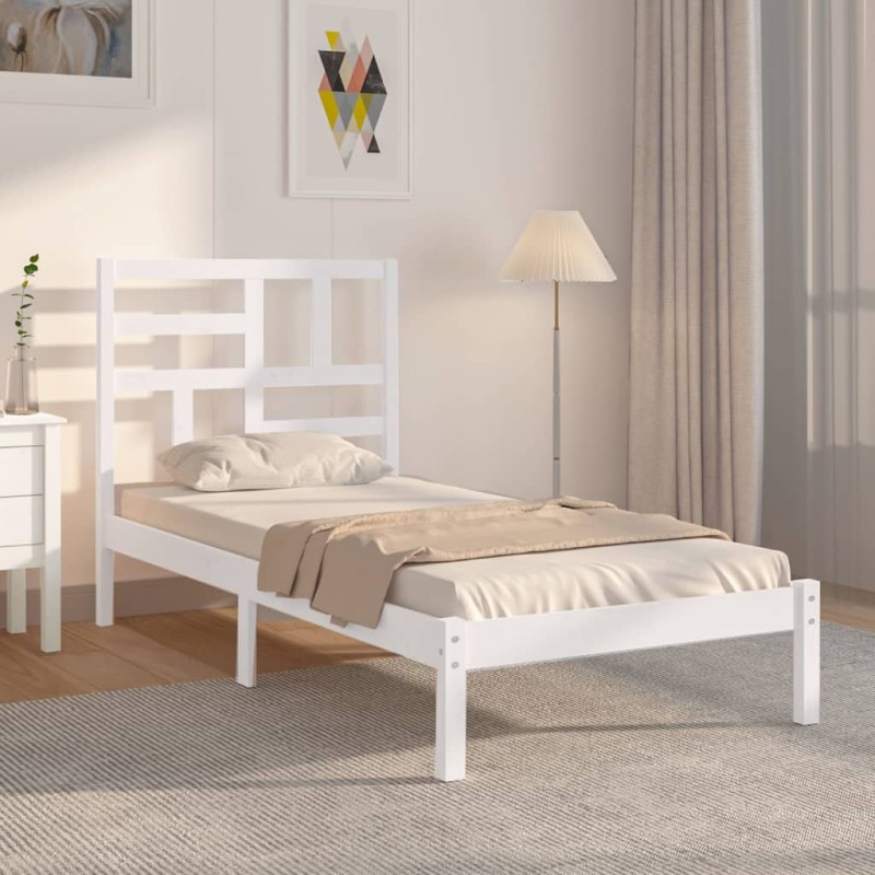 vidaXL Giroletto Bianco in Legno Massello 75x190 cm Small Single vidaXL Giroletto Bianco in Legno Massello 75x190 cm Small Single