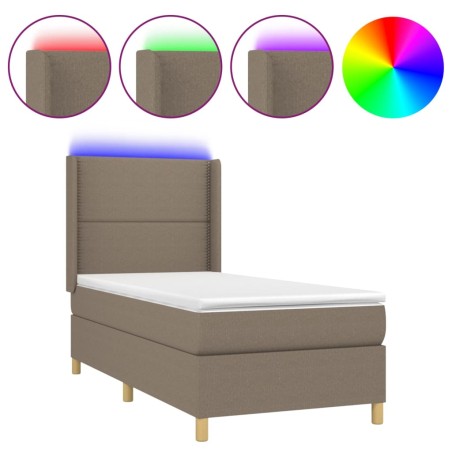 vidaXL Letto a Molle con Materasso e LED Tortora 100x200cm in Tessuto