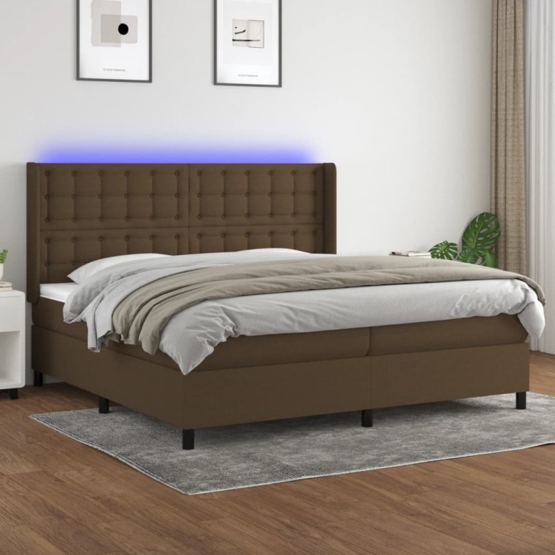 vidaXL Letto a Molle Materasso e LED MarroneScuro 200x200cm in Tessuto