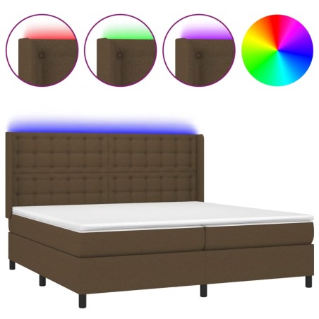 vidaXL Letto a Molle Materasso e LED MarroneScuro 200x200cm in Tessuto
