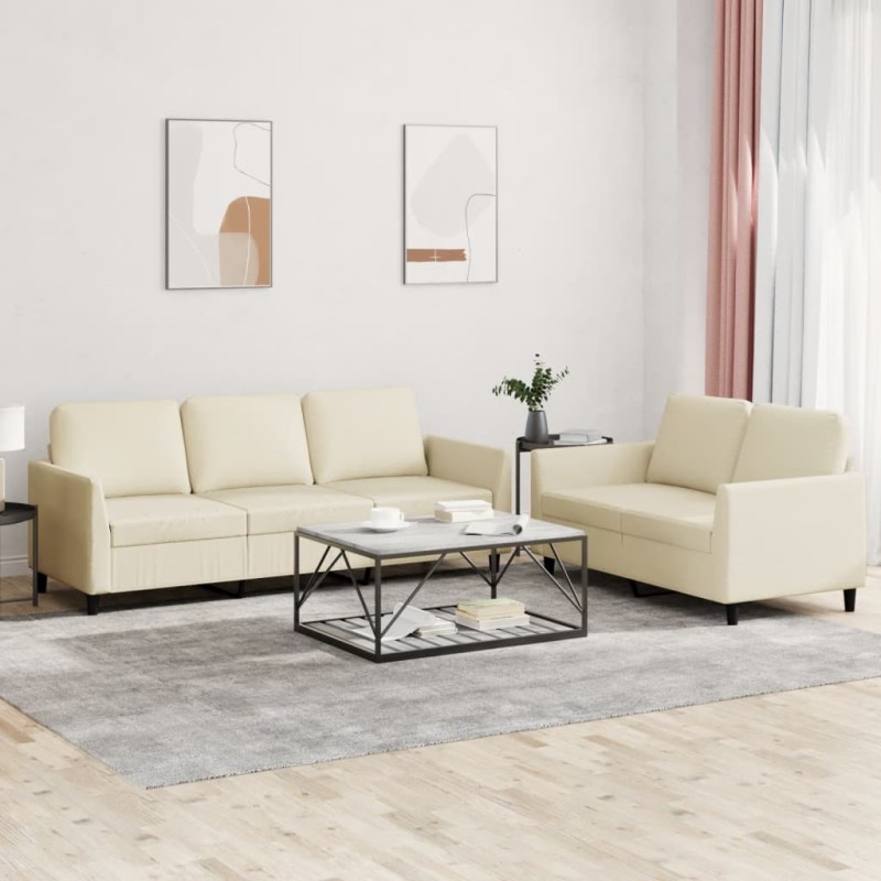vidaXL Set di Divani 2 pz con Cuscini crema in Similpelle vidaXL Set di Divani 2 pz con Cuscini crema in Similpelle