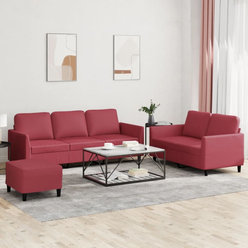 vidaXL Set di Divani 3 pz con Cuscini Rosso Vino in Similpelle vidaXL Set di Divani 3 pz con Cuscini Rosso Vino in Similpelle