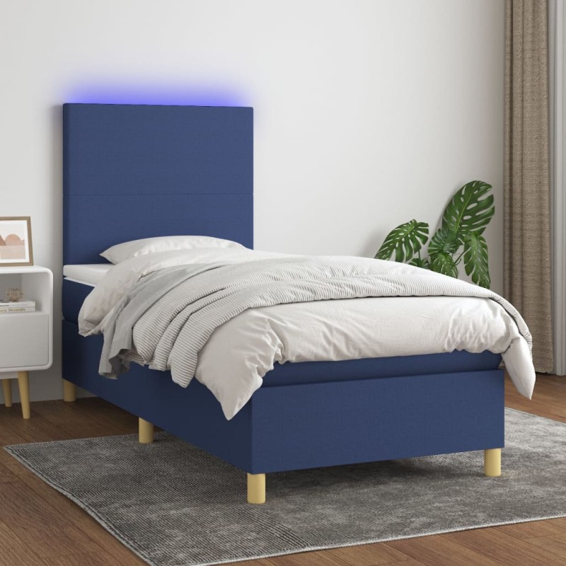 vidaXL Letto a Molle con Materasso e LED Blu 90x190 cm in Tessuto