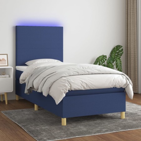 vidaXL Letto a Molle con Materasso e LED Blu 90x190 cm in Tessuto