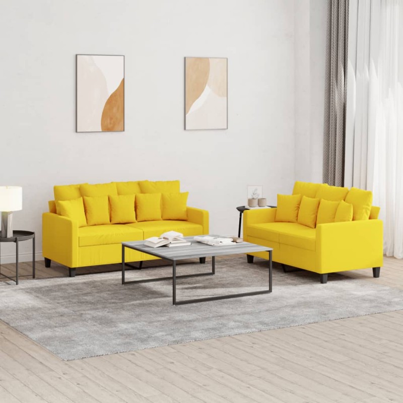 vidaXL Set di Divani 2 pz con Cuscini Giallo Chiaro in Tessuto