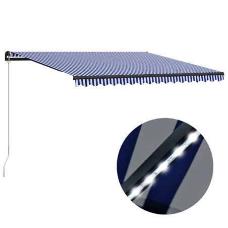  vidaXL Tenda da Sole Retrattile Manuale con LED 450x300cm Blu e Bianco