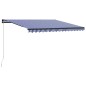 vidaXL Tenda da Sole Retrattile Manuale con LED 450x300cm Blu e Bianco vidaXL Tenda da Sole Retrattile Manuale con LED 450x300cm Blu e Bianco