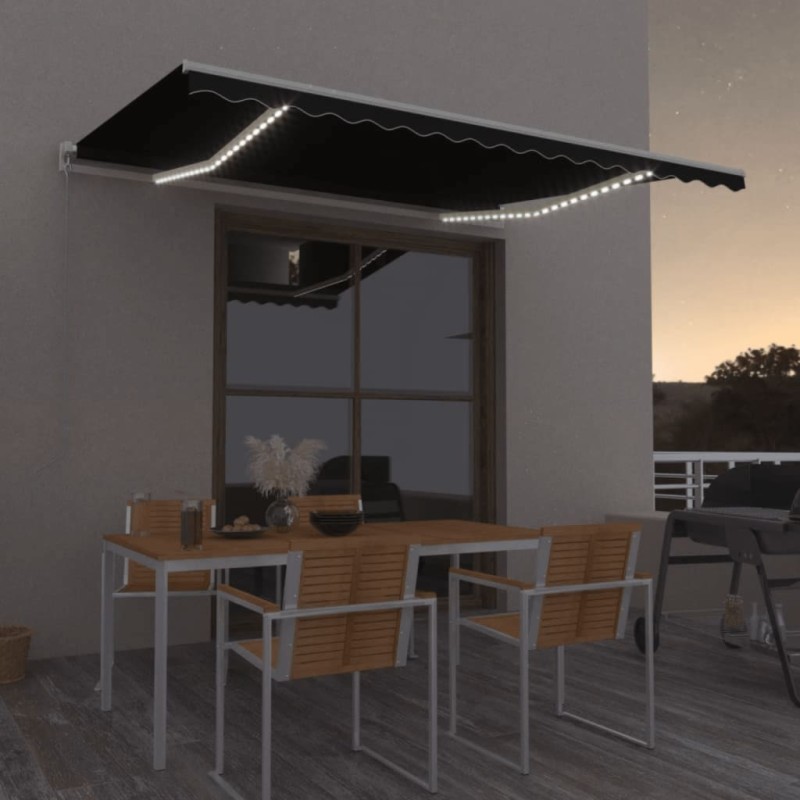 vidaXL Tenda da Sole Retrattile Manuale LED 450x350 cm Antracite