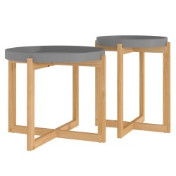 Tavolini 2 pz Grigio Legno Multistrato e Legno Massello di Pino