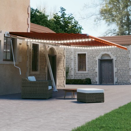 vidaXL Tenda da Sole Retrattile Manuale LED 600x300 cm Arancio Marrone