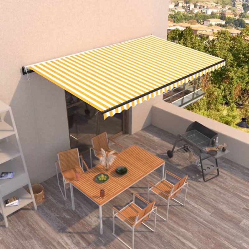 vidaXL Tenda da Sole Retrattile Automatica 500x300cm Giallo e Bianco vidaXL Tenda da Sole Retrattile Automatica 500x300cm Giallo e Bianco
