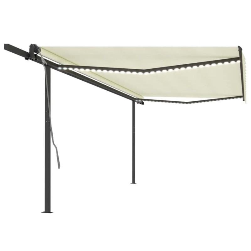 vidaXL Tenda da Sole Retrattile Manuale con LED 5x3 m Crema vidaXL Tenda da Sole Retrattile Manuale con LED 5x3 m Crema