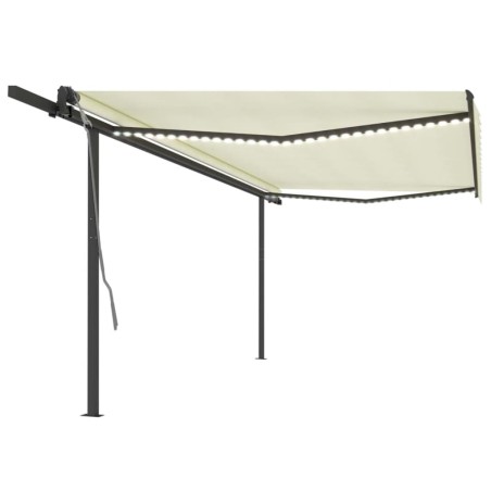 vidaXL Tenda da Sole Retrattile Manuale con LED 5x3 m Crema