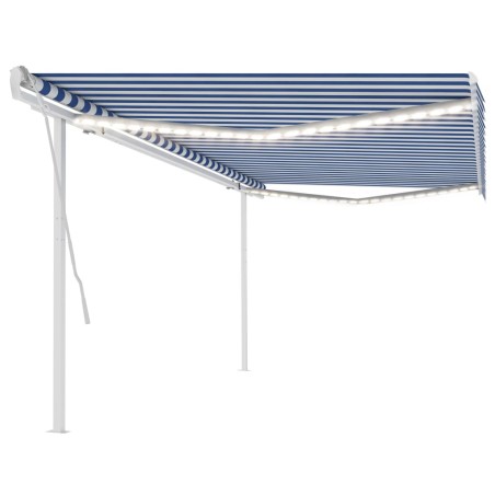 vidaXL Tenda da Sole Retrattile Manuale con LED 5x3 m Blu e Bianca