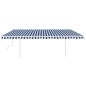 vidaXL Tenda da Sole Retrattile Manuale con LED 5x3 m Blu e Bianca vidaXL Tenda da Sole Retrattile Manuale con LED 5x3 m Blu e Bianca