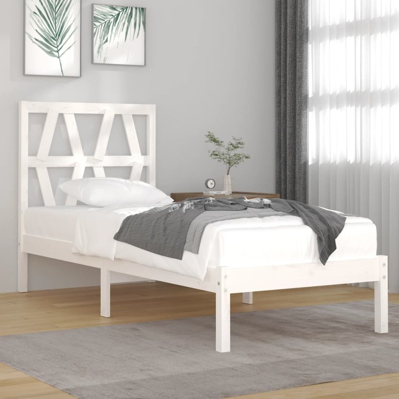 vidaXL Giroletto Bianco in Legno Massello di Pino 90x190 cm Single vidaXL Giroletto Bianco in Legno Massello di Pino 90x190 cm Single